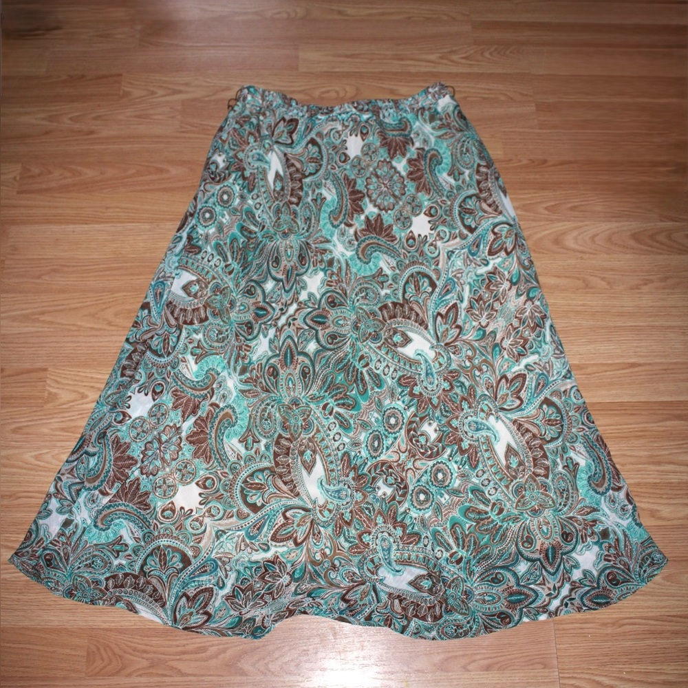 Teal and Brown Paisley Maxi Skirt